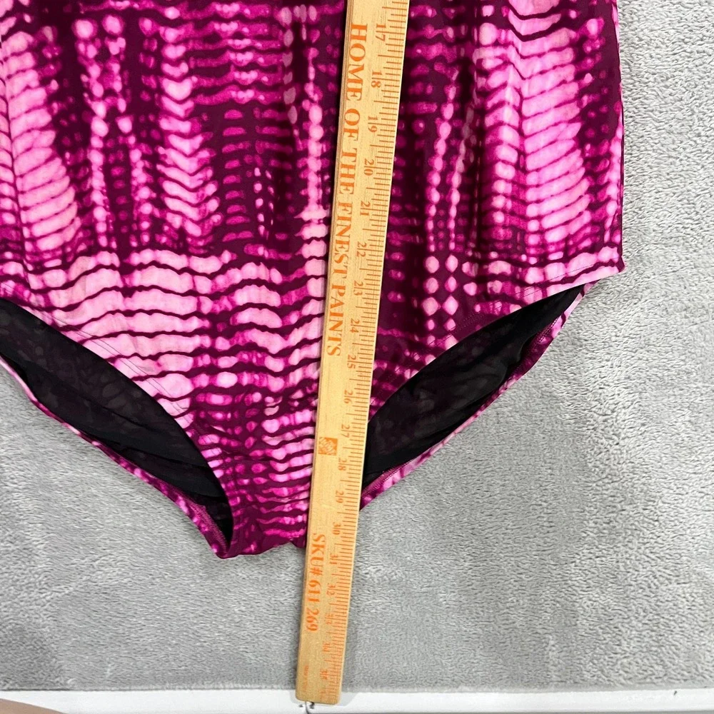 Speedo One Piece Swimsuit Womens 18 Pink Magenta Tie Dye Padded Lattice Back
